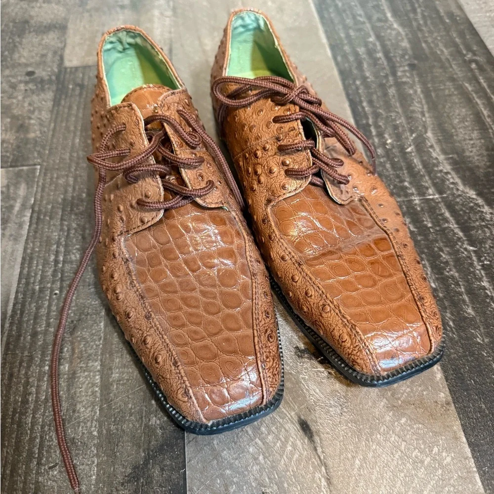 Stacy Adams Ostrich & Croc Embossed Leather Lace-Up Dress Shoes‎ Men’s 5.5M